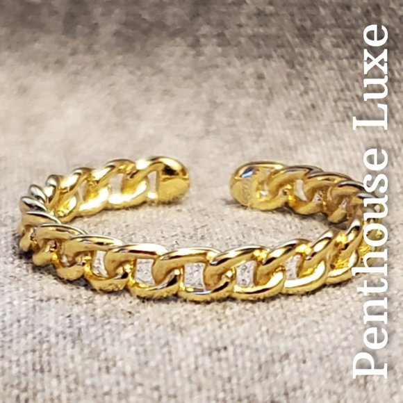 REAL 925 Sterling Silver Yellow Gold Chain Link Ring - Picture 2 of 6
